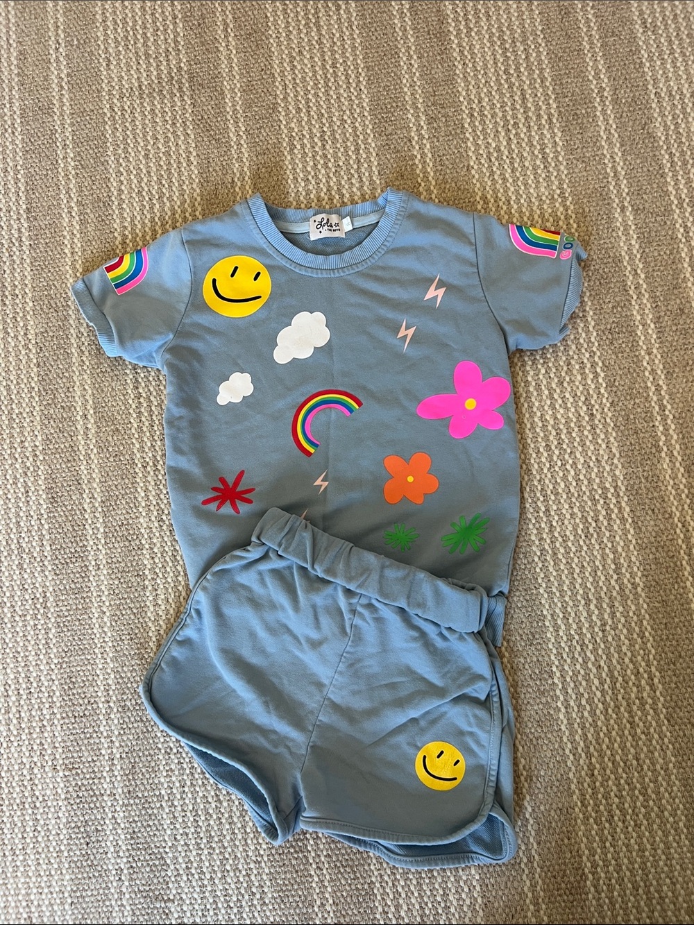 Lola + The Boys Light Blue Set with Rainbow, Smiley & Floral Prints